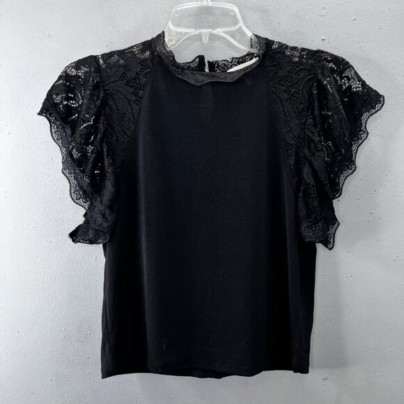 Urban Girl Crop Top S Black Crochet Lace Ruffle Flutter Sleeves Boho Cowgirl - Picture 1 of 6